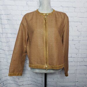 Lafayette 148 New York designer Tan Zip Front Jacket NWT size XL